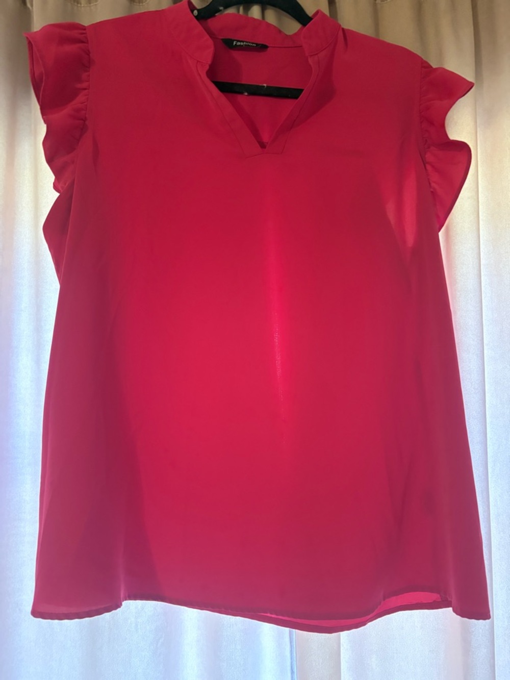 Forever 21 Hot Pink Ruffle Sleeve V-Notch Blouse